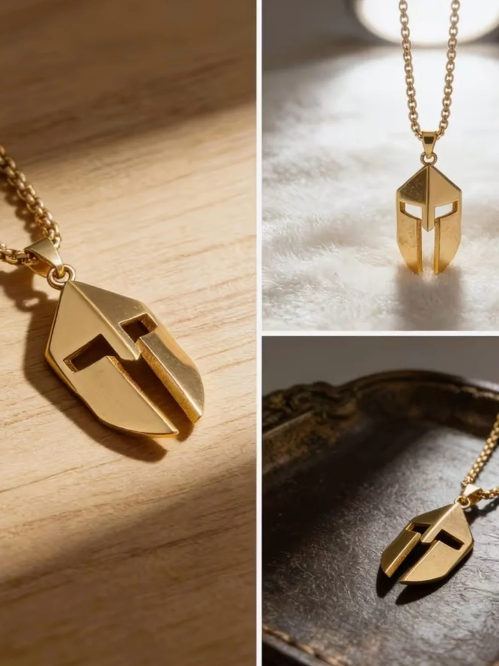 Gold Spartan Knight Stainless Steel Helmet Pendant Necklace